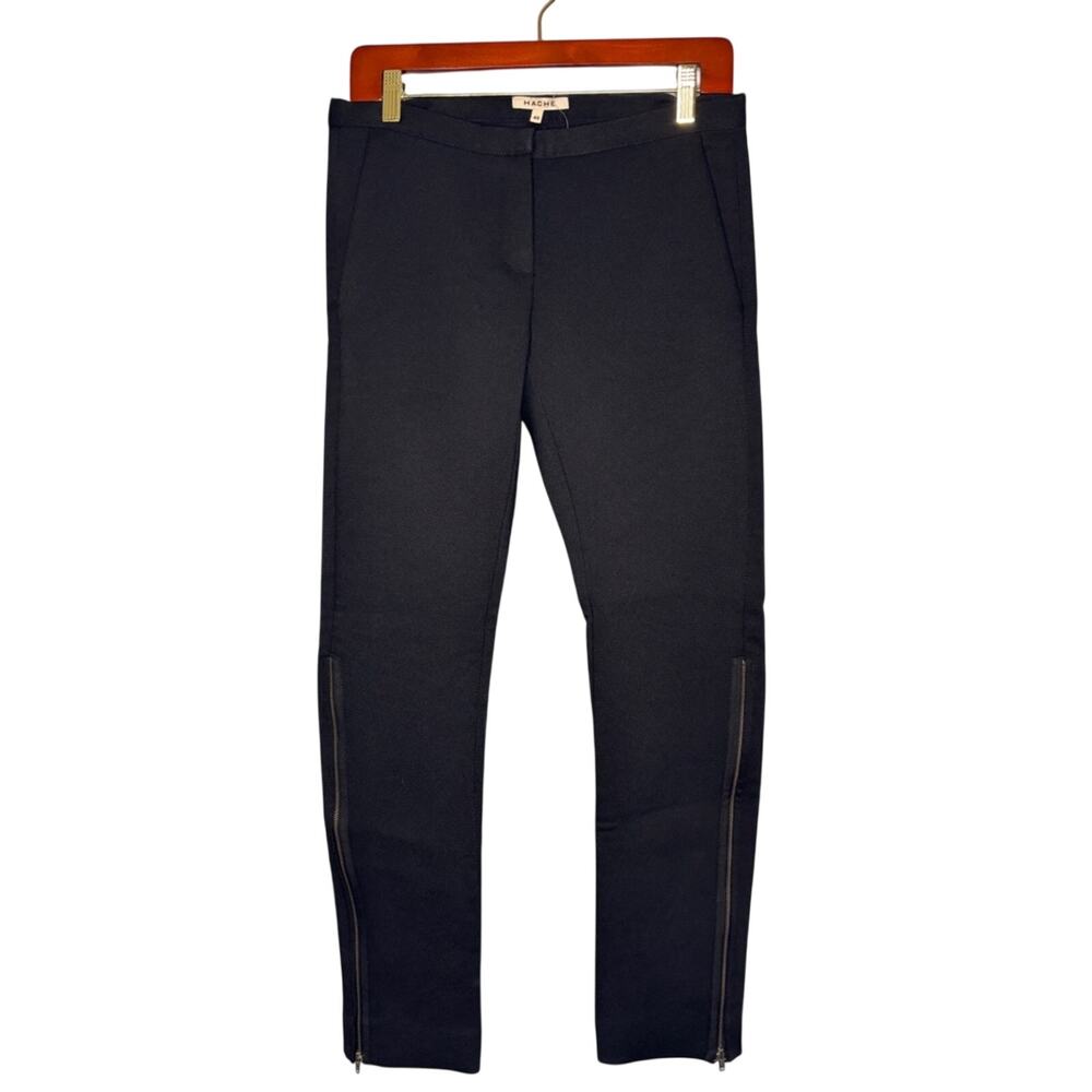 Hache NWT Italian Side Zip Textured Black Slim Low Mid Rise Pants Moto 40 S